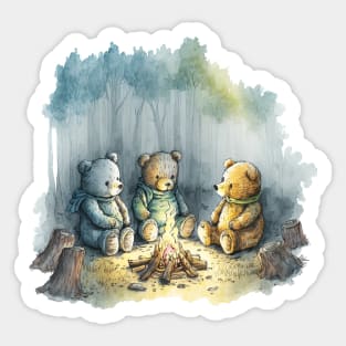 Teddy Bears Camping Watercolor Sticker